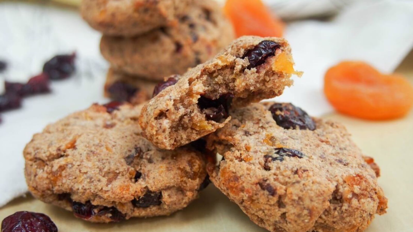 Close up shot of cranberry apricot cookies.