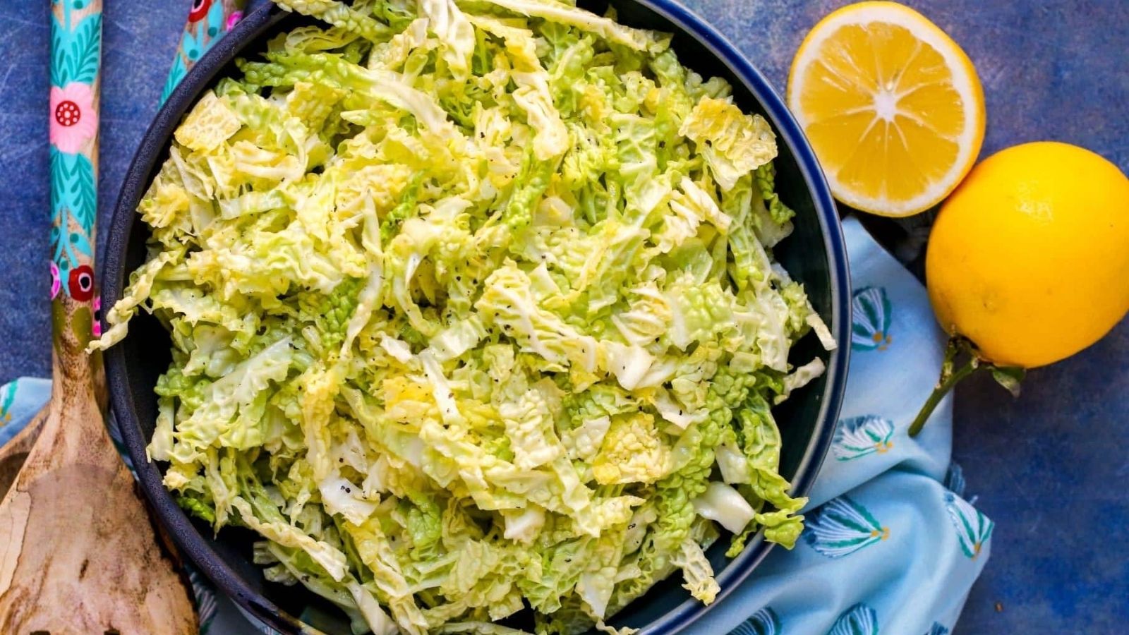 Top view shot of Lemony Savoy Cabbage Salad on a plate.