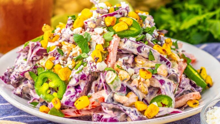 Street corn coleslaw on a plate.