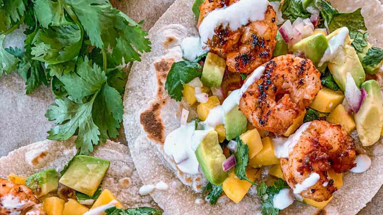 Tacos with shrimp and mango salsa.