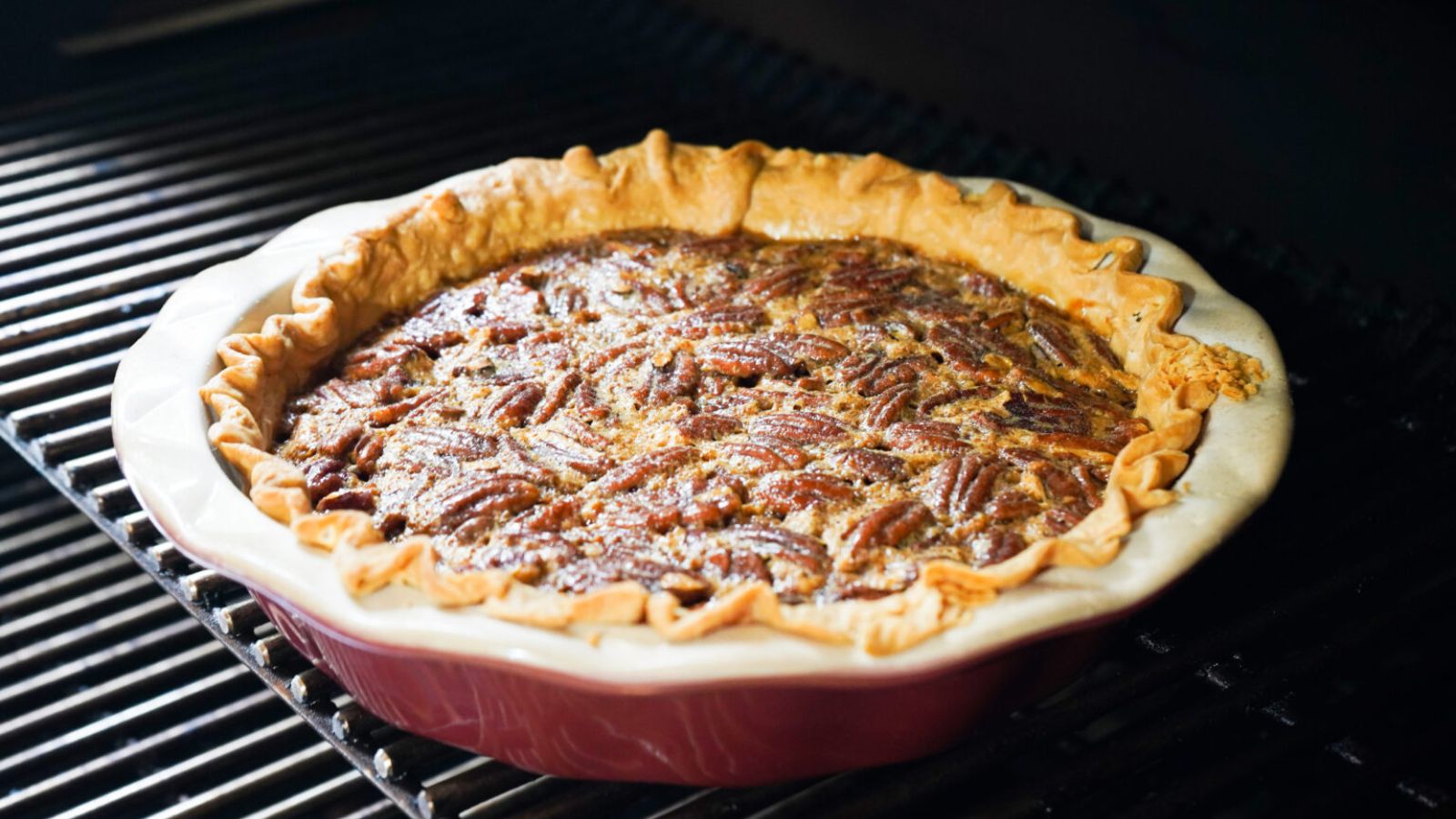 Smoked Pecan Pie With Chocolate in a bowl.