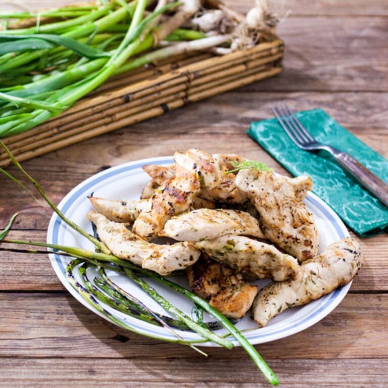 Grilled Garlic Scape Lemon Chicken Tenders