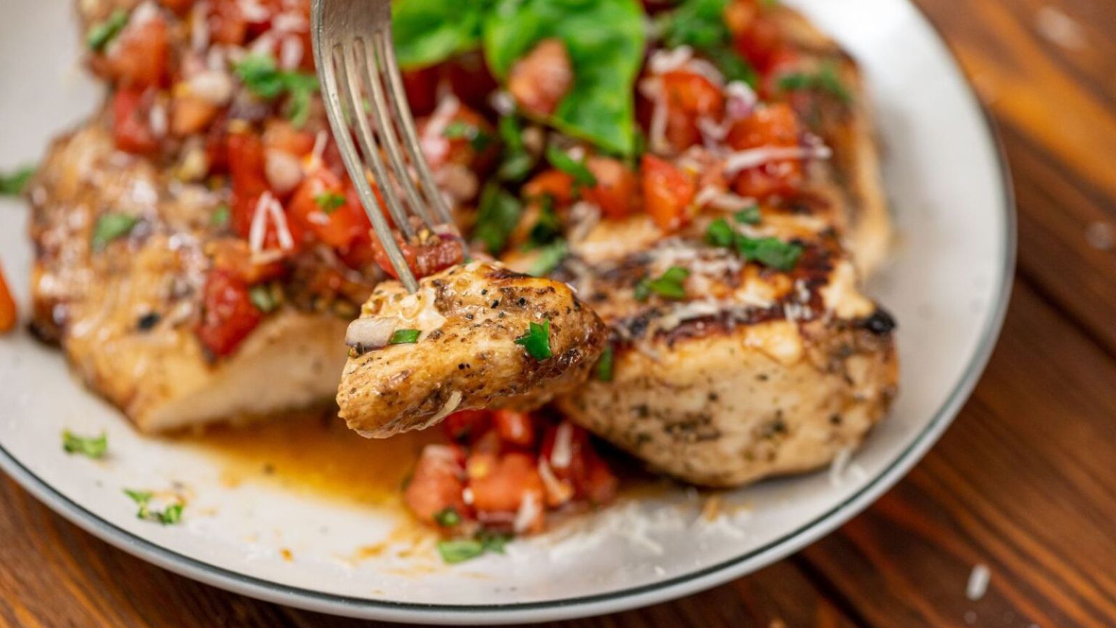 Bruschetta chicken close up shot.