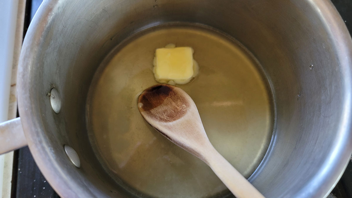 Butter, water and honey in a large saucepan.
