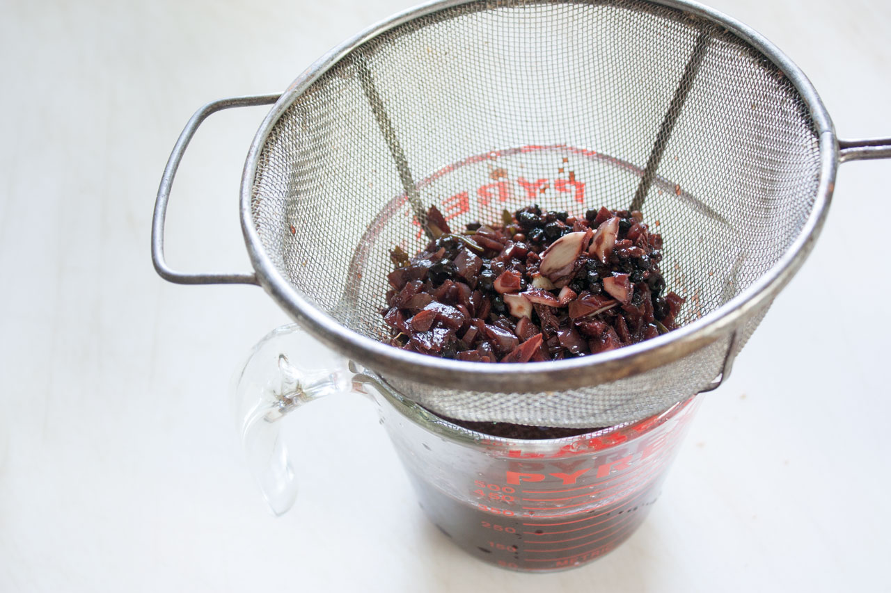 Solids drained from the marinade.