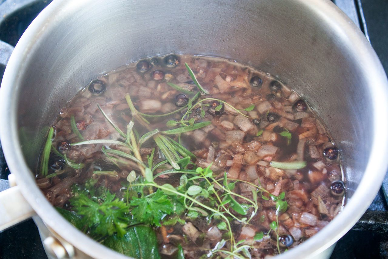 Herbs added to the marinade.