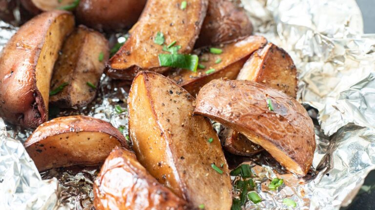 Smoked potatoes in a foil.