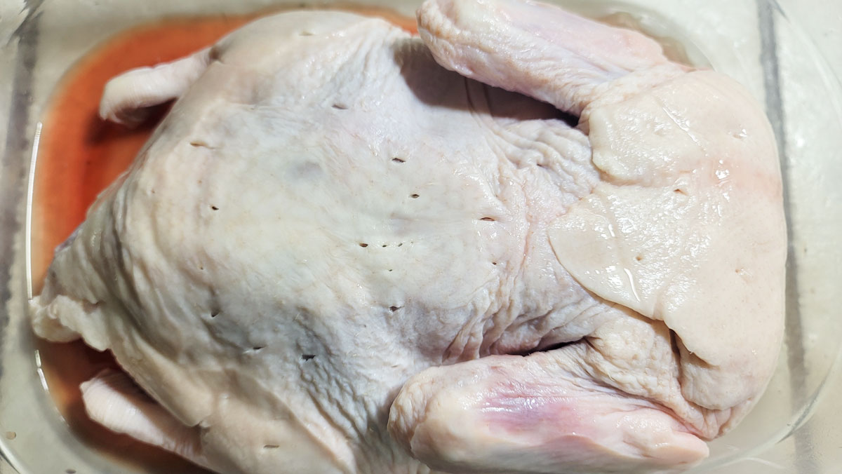 Back side of the duck with holes in the skin.