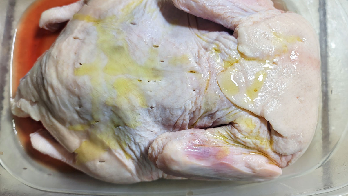 Olive oil drizzled on the duck.
