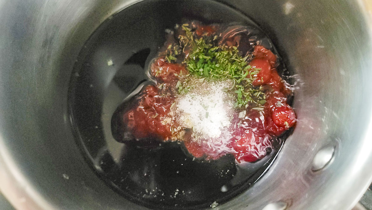 Ingrdients for the glaze in a small saucepan.