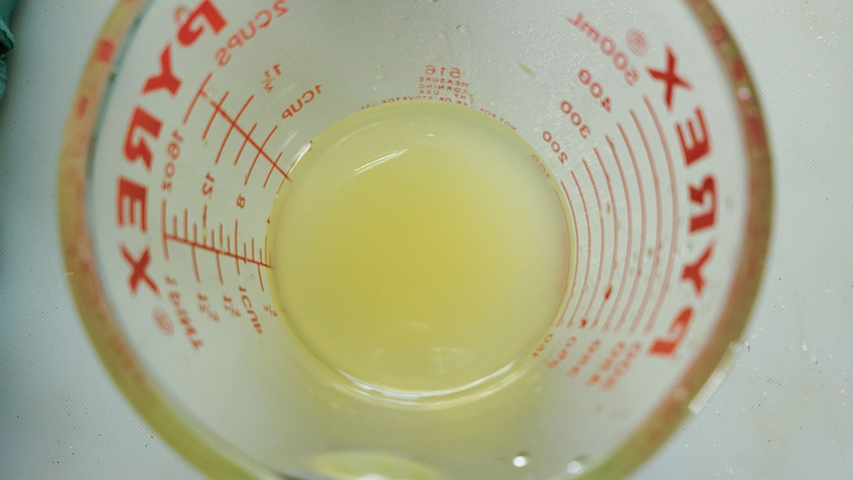 Measuring the reserved juice.