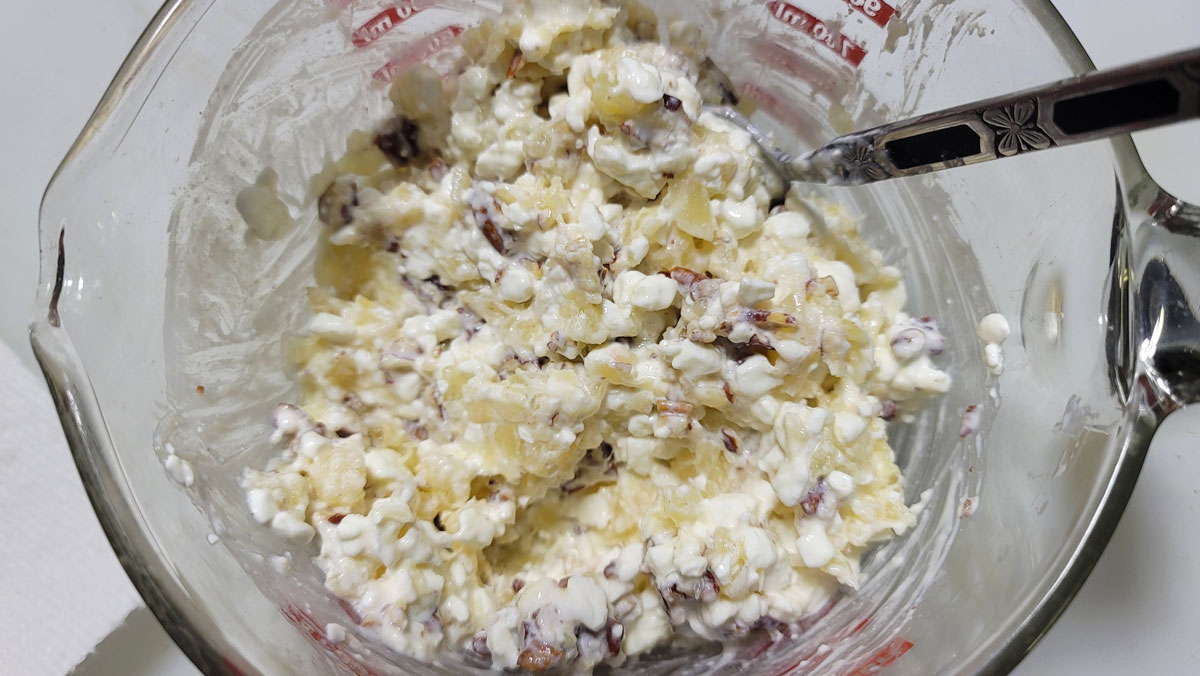 Ingredients mixed up in a bowl.
