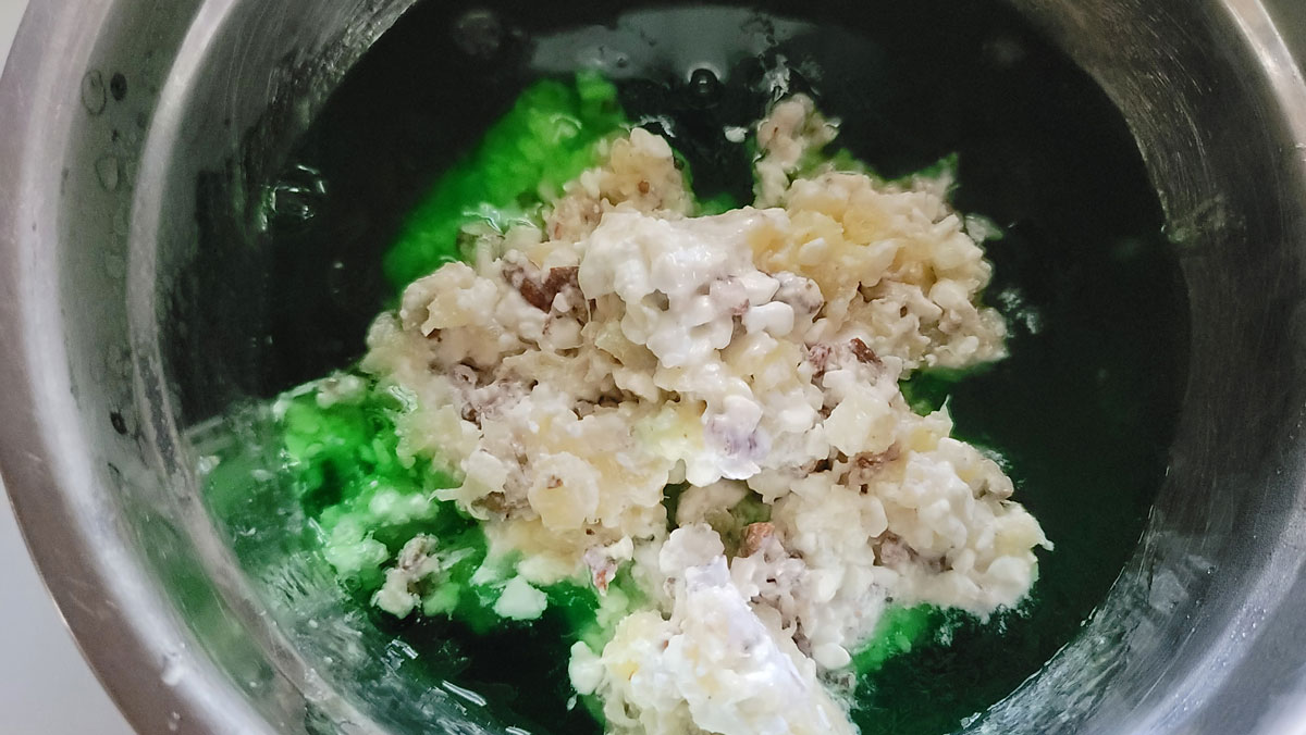 Remaining ingredients added to the partially set jello.