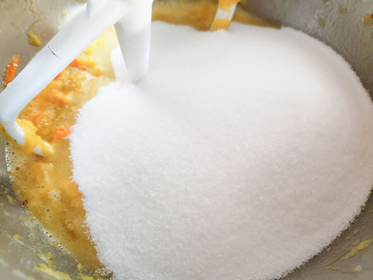 Sugar added to the wet ingredients.