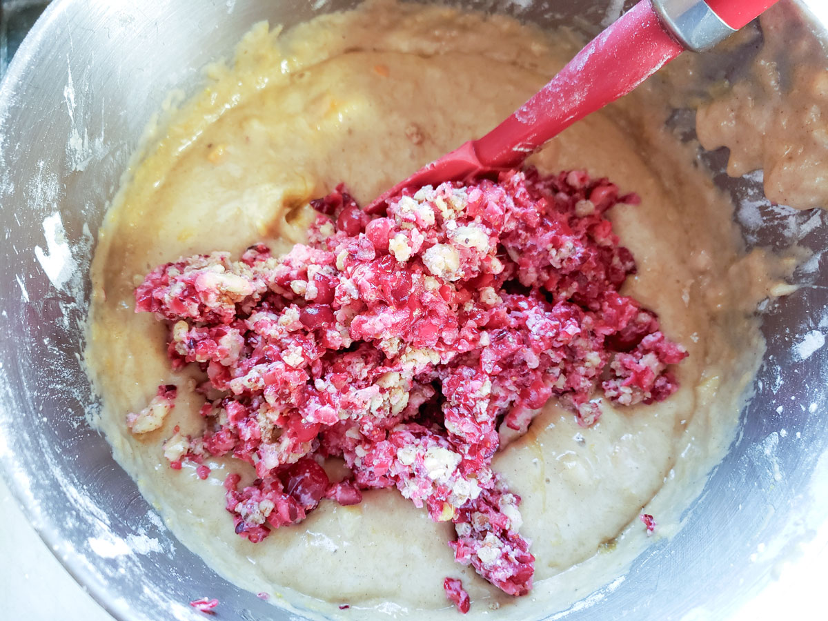 cranberries and nuts added to the batter.